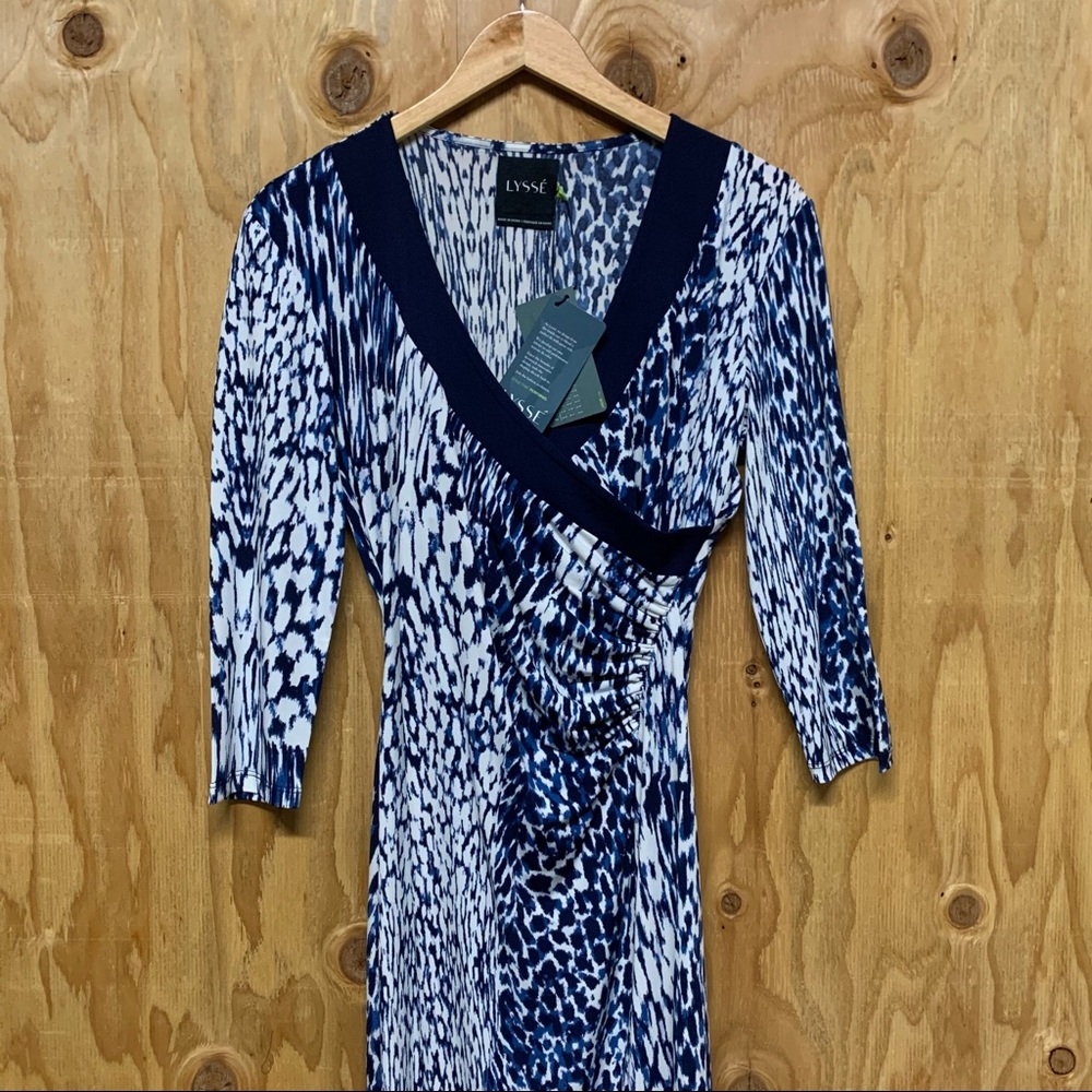 NWT Lysse Faux Rouge Blue White Midi Wrap Dress - Picture 2 of 6